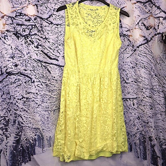 LEMON LACE DRESS L Candalite Spring Easter Wedding Guest Bridesmaid Formal Party - Picture 2 of 7
